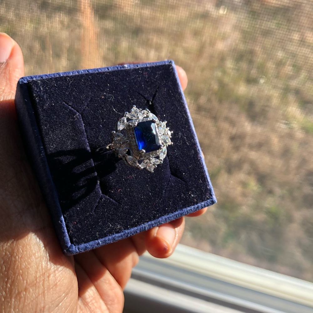 Blue Sapphire Adjustable Ring With Swarovski Elem… - image 3